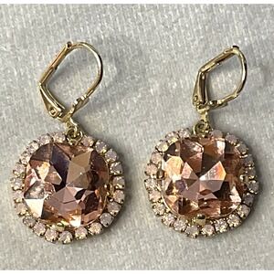 Pink Rhinestone Gem Crystal Gold Tone Dangle Drop Lever Back Fashion Earrings